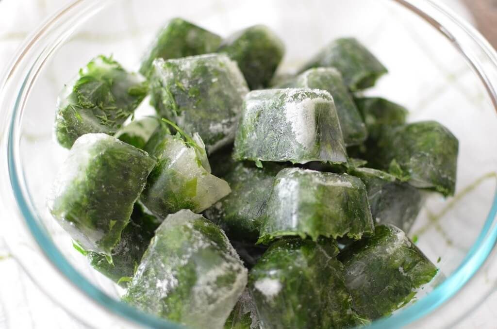 Parsley in ice cubes